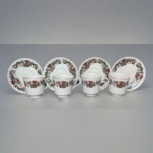 AMC NY NY Christmas Bounty Coffee Cups and Saucers Set of 4